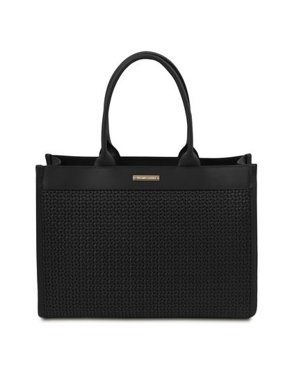 Geanta de dama, din piele naturala neagra, Tuscany Leather, Woven