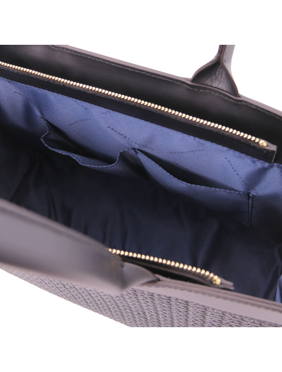 Geanta mana din piele naturala neagra, Tuscany Leather, Woven