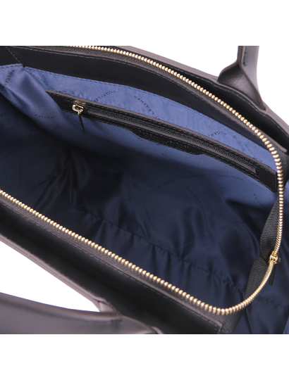 Geanta mana piele naturala neagra, Tuscany Leather, Woven