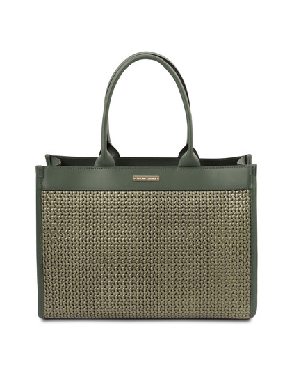Geanta de dama, din piele naturala verde, Tuscany Leather, Woven