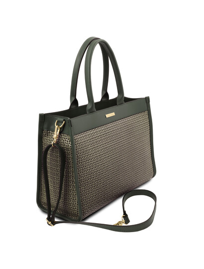 Geanta de dama din piele naturala verde, Tuscany Leather, Woven