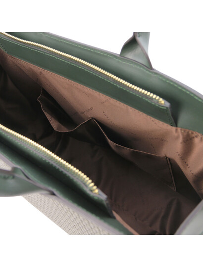 Geanta mana din piele naturala verde, Tuscany Leather, Woven