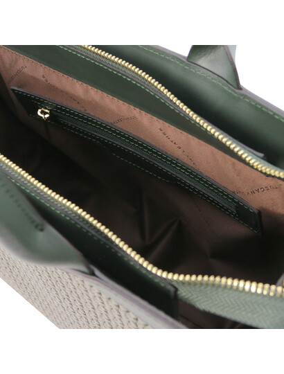 Geanta de mana piele naturala verde, Tuscany Leather, Woven