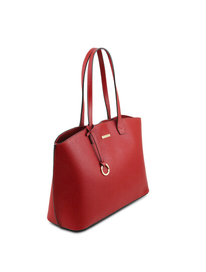 Geanta shopper piele naturala rosu aprins, Tuscany Leather, TL Bag