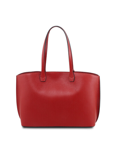 Geanta shopper dama din piele naturala rosu aprins, Tuscany Leather, TL Bag