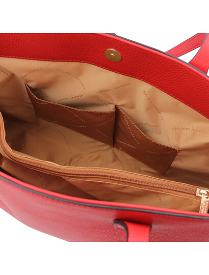 Geanta de dama din piele naturala rosu aprins, Tuscany Leather, TL Bag