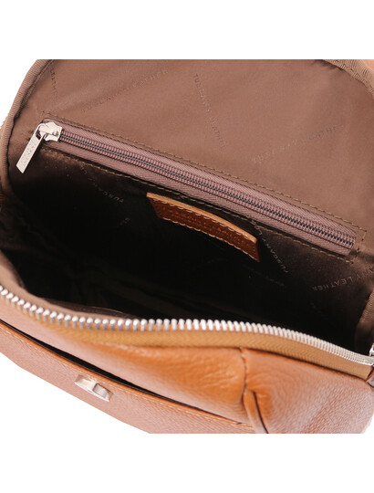 Rucsac soft de dama, piele naturala coniac, Tuscany Leather, TL Bag