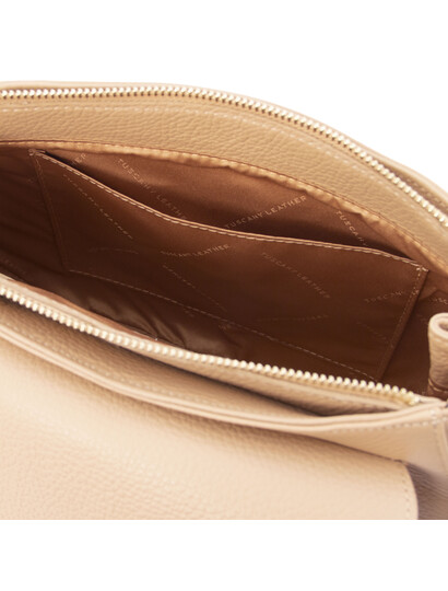 Geanta de dama din piele naturala, sampanie, Tuscany Leather, Fresia