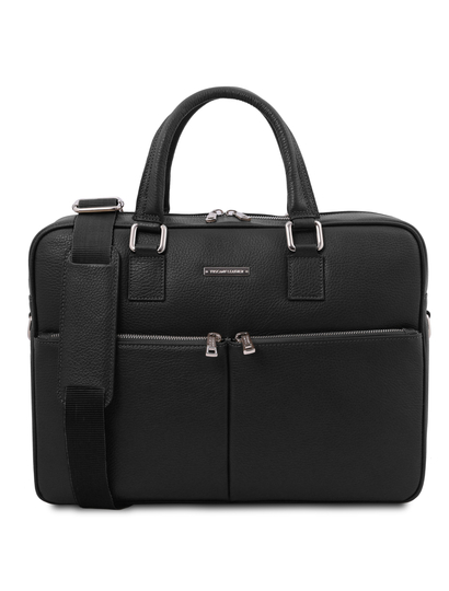 Geanta laptop din piele naturala neagra, Tuscany Leather, Treviso