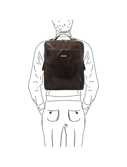 Rucsac pentru laptop din piele naturala maro inchis, marime mare, Tuscany Leather, Bangkok