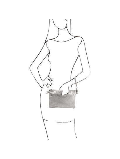 Plic de dama piele naturala argintie, Tuscany Leather, TL Bag Metallic