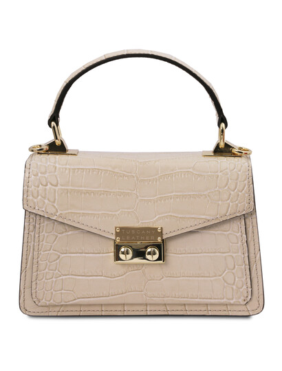 Geanta de dama, piele naturala bej, marime mica, Tuscany Leather, TL Bag Croc