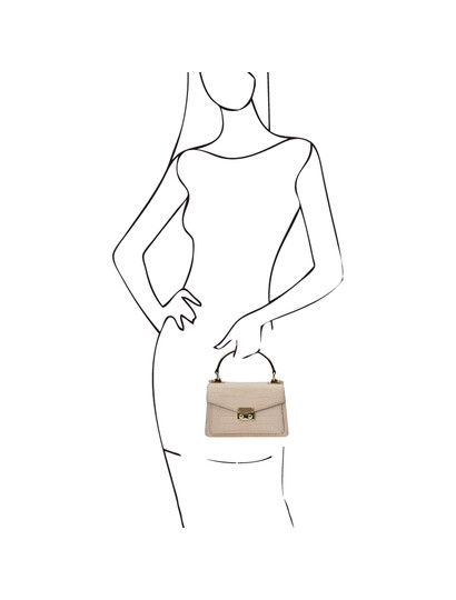 Geanta mana, piele naturala bej, marime mica, Tuscany Leather, TL Bag Croc
