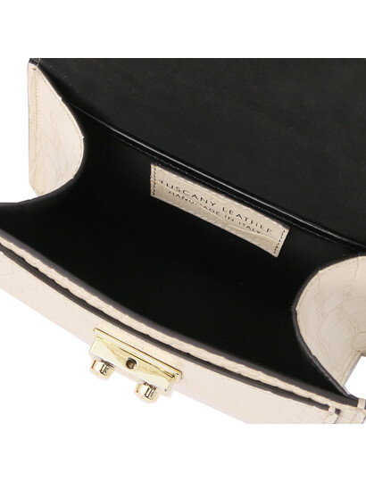 Geanta dama mana, piele naturala bej, marime mica, Tuscany Leather, TL Bag Croc
