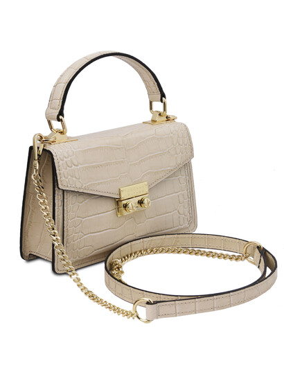 Geanta mana, din piele naturala bej, marime mica, Tuscany Leather, TL Bag Croc