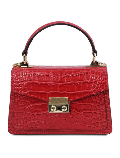 Geanta dama, piele naturala rosie, marime mica, Tuscany Leather, TL Bag Croc