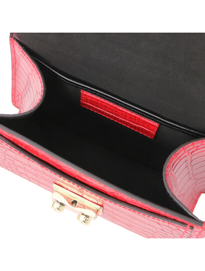 Geanta de dama, piele naturala rosie, marime mica, Tuscany Leather, TL Bag Croc