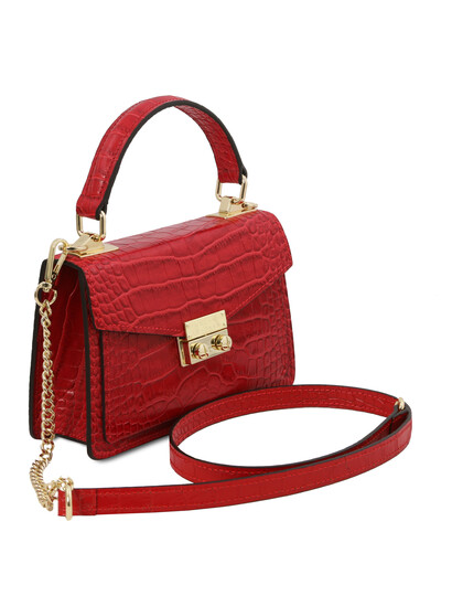 Geanta dama mana, piele naturala rosie, marime mica, Tuscany Leather, TL Bag Croc