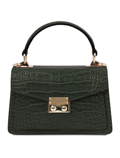 Geanta de dama, piele naturala verde, marime mica, Tuscany Leather, TL Bag Croc