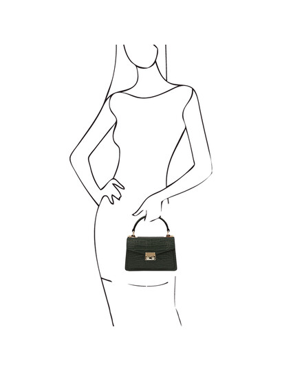 Geanta de mana, din piele naturala verde, marime mica, Tuscany Leather, TL Bag Croc