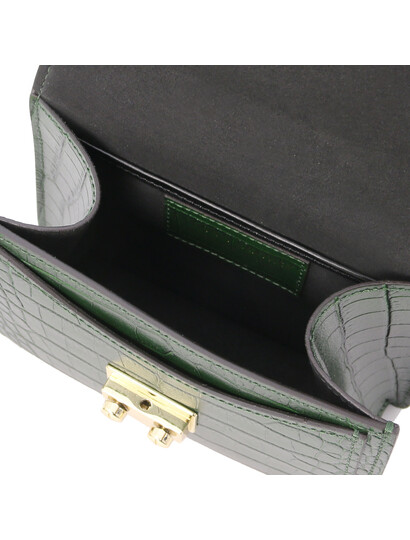 Geanta dama mana, piele naturala verde, marime mica, Tuscany Leather, TL Bag Croc