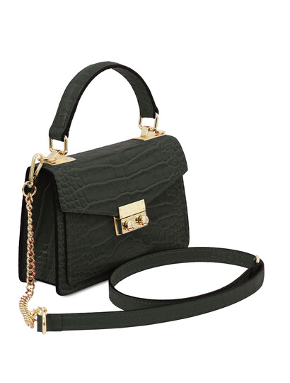 Geanta de dama, din piele naturala verde, marime mica, Tuscany Leather, TL Bag Croc