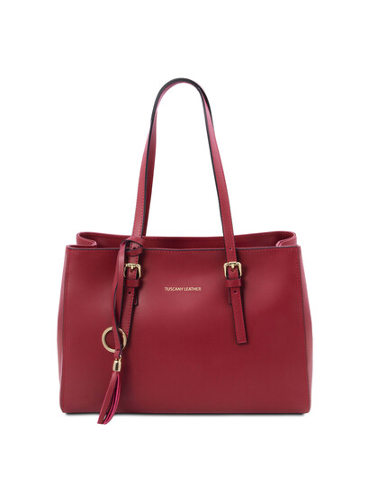 Geanta dama din piele naturala rosie, Tuscany Leather, TL Bag
