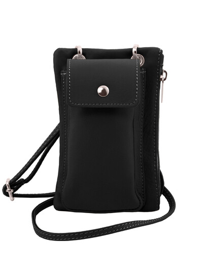 Geanta telefon Tuscany Leather din piele neagra mini cross
