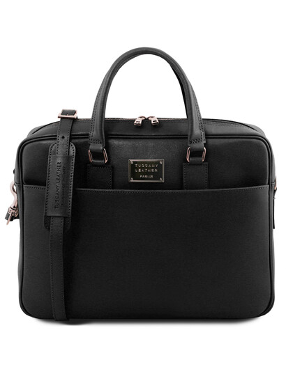 Geanta laptop dama din piele naturala Tuscany Leather, Urbino, neagra
