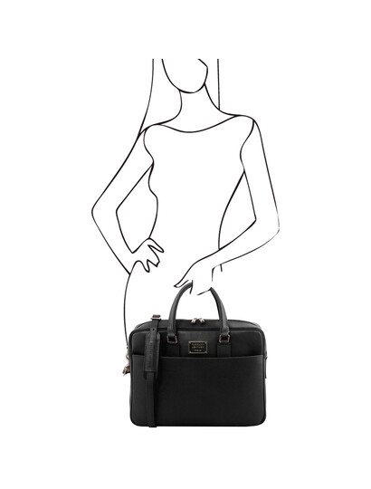 Geanta laptop neagra dama din piele naturala Tuscany Leather, Urbino