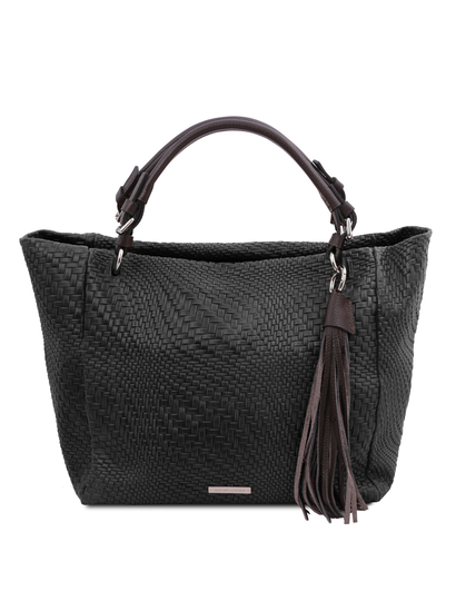 Geanta dama din piele naturala neagra, TL Bag Woven