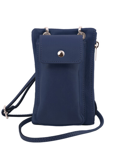 Geanta telefon Tuscany Leather din piele albastra Minicross-S