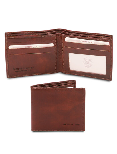 Portofel barbatesc Tuscany Leather, cu doua pliuri din piele maro