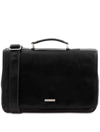 Servieta barbati din piele naturala Tuscany Leather, neagra, Mantova
