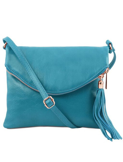 Geanta dama din piele turcoaz cu ciucure Tuscany Leather, TL Young
