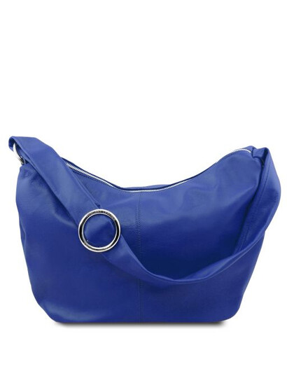 Geanta hobo din piele albastra Tuscany Leather, Yvette