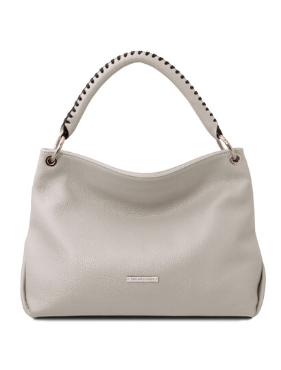 Geanta dama din piele gri deschis, Tuscany Leather, TL Bag Soft