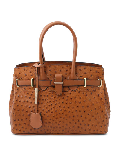 Geanta dama din piele printata coniac, Tuscany Leather, TL Bag