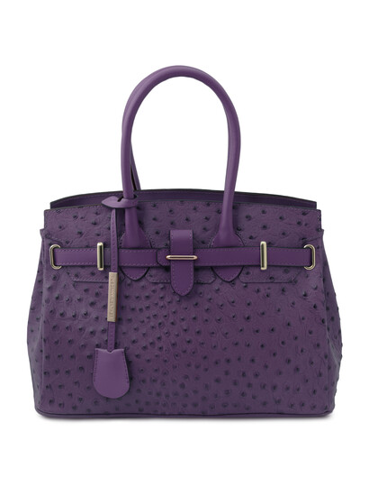 Geanta dama din piele printata violet, Tuscany Leather, TL Bag