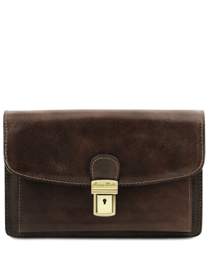 Borseta barbati din piele naturala Tuscany Leather, maro inchis, Arthur