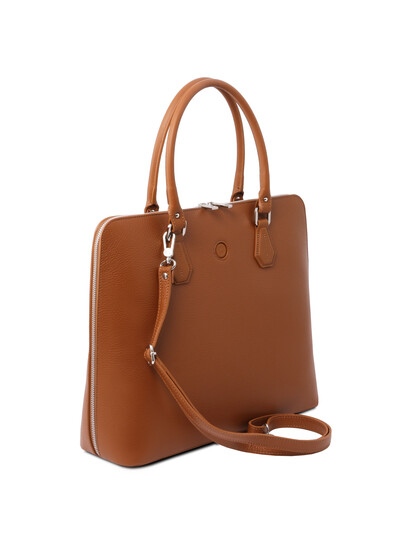 Geanta business eleganta dama din piele naturala coniac, Tuscany Leather, Magnolia
