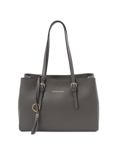 Geanta dama din piele naturala gri, Tuscany Leather, TL Bag