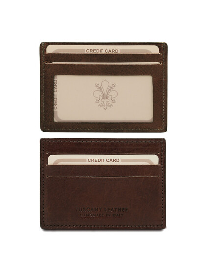 Suport carduri piele naturala Tuscany Leather, maro inchis