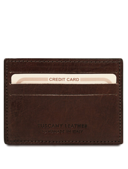 Suport carti de vizita din piele Tuscany Leather, maro inchis