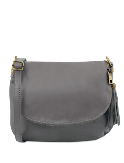 Geanta dama piele naturala Tuscany Leather, gri cu ciucure TL Bag