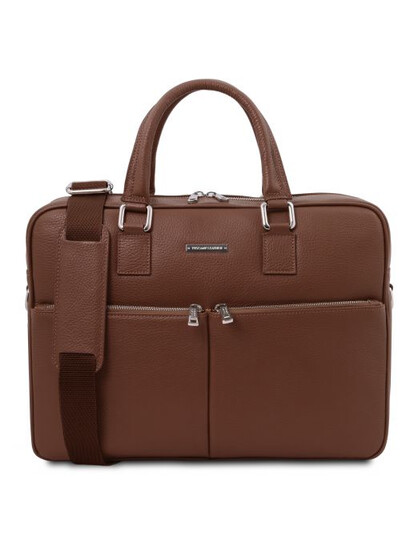 Geanta laptop din piele naturala maro, Tuscany Leather, Treviso