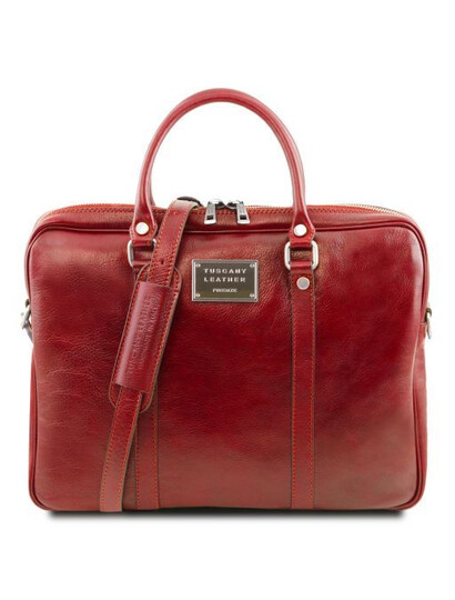 Geanta laptop dama din piele naturala Tuscany Leather, rosie, Prato
