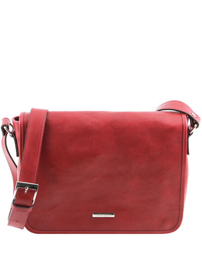 Geanta messenger barbati din piele naturala Tuscany Leather, rosie