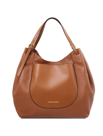 Geanta dama din piele coniac Tuscany Leather, CinziaS