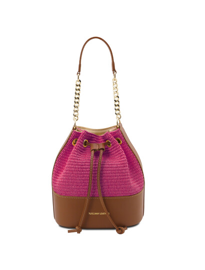 Geanta dama piele fucsia, cu efect de paie Tuscany Leather